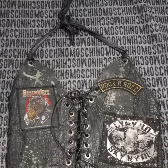 Custom rock n roll lynrd skynyrd Patches Leather Halter Vest Xsmall Small